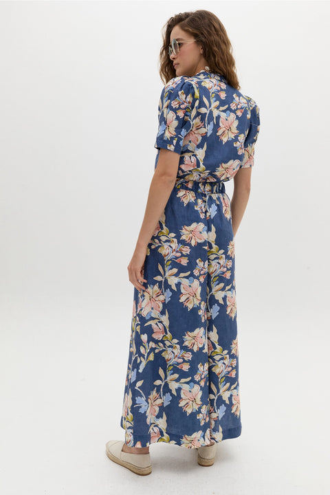 Sabi Linen Pants - Blue Poppy Print