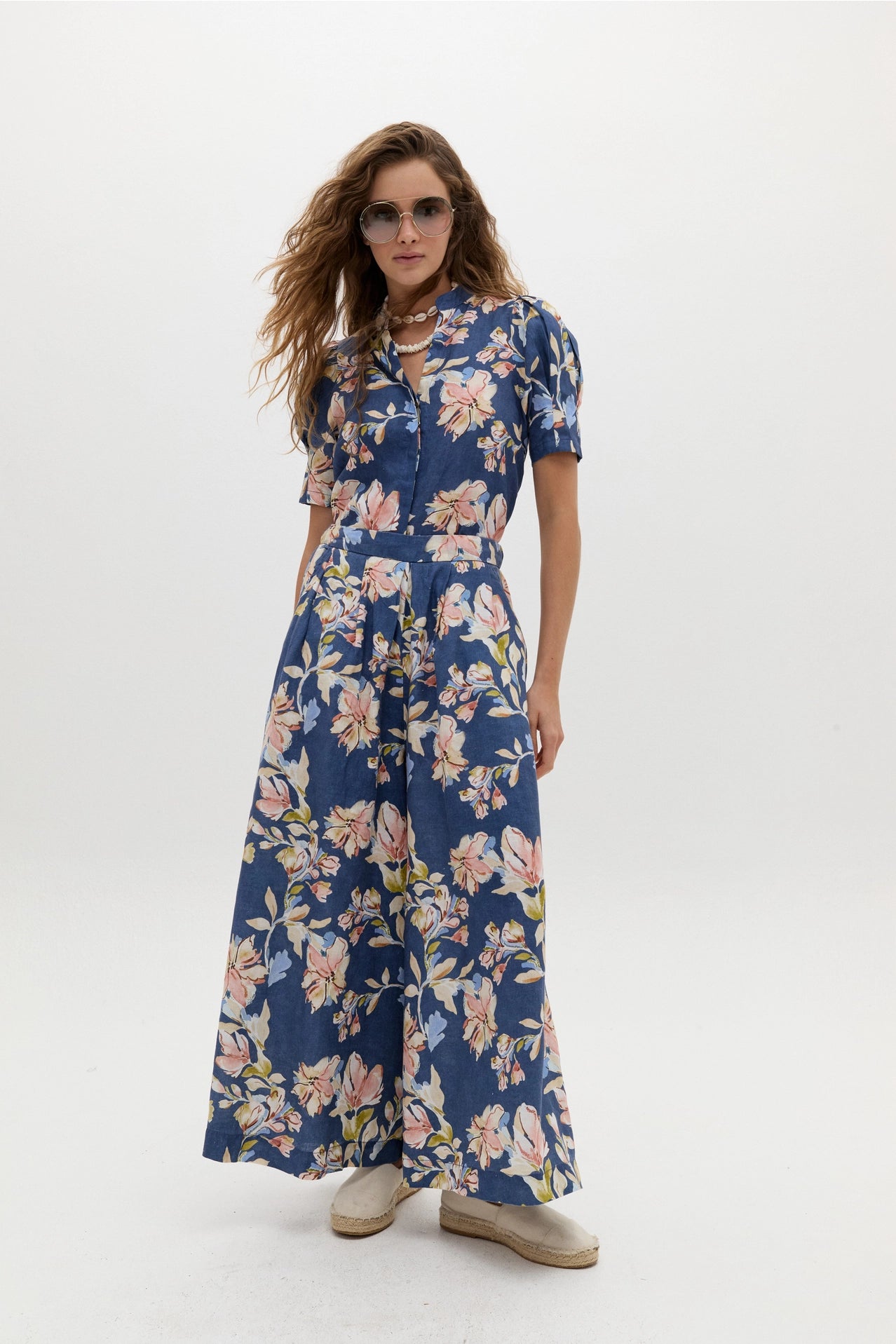 Sabi Linen Pants - Blue Poppy Print