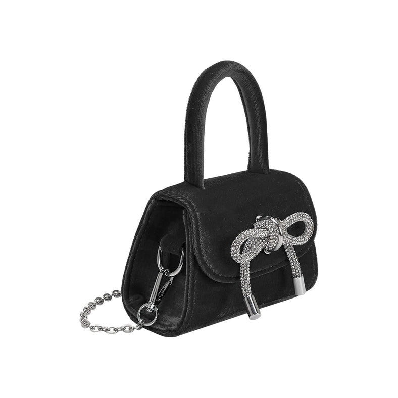 Sabrina Black Mini Velvet Top Handle Bag-Bag-Melie Bianco-6"W x 4"H x 2.5"D-Urbanheer