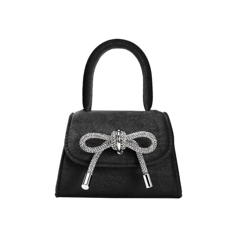 Sabrina Black Mini Velvet Top Handle Bag-Bag-Melie Bianco-6"W x 4"H x 2.5"D-Urbanheer