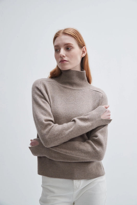 Saddle Sleeve Standneck Cashmere Sweater-Sweater-Pissenlit-S-Taupe-Urbanheer