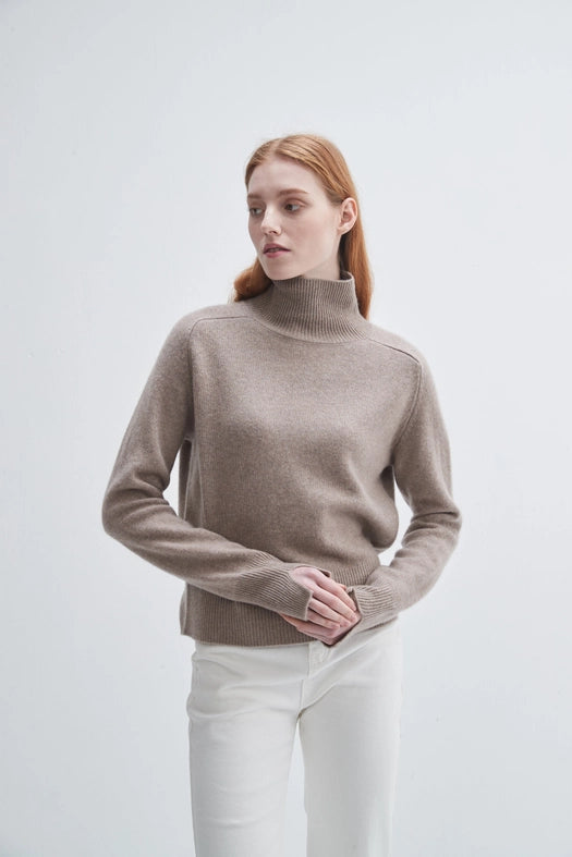 Saddle Sleeve Standneck Cashmere Sweater-Sweater-Pissenlit-S-Taupe-Urbanheer