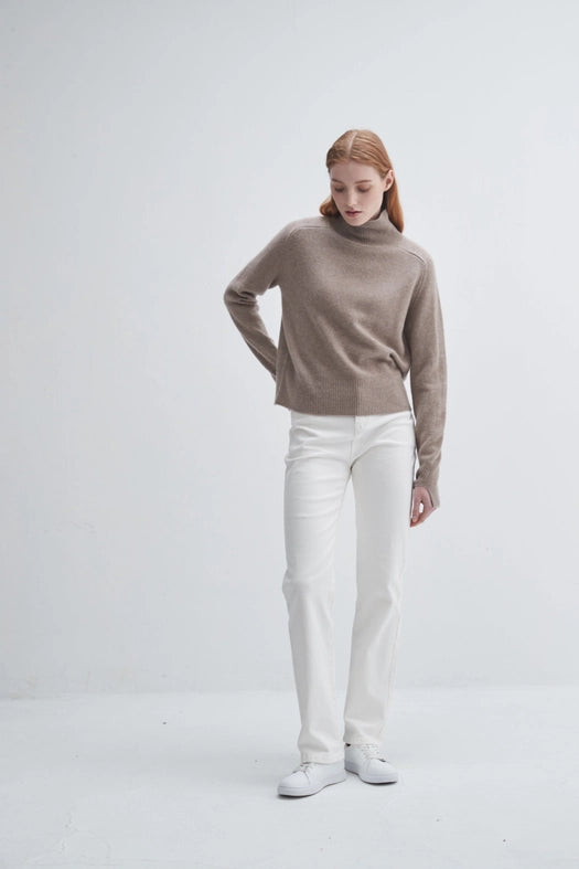 Saddle Sleeve Standneck Cashmere Sweater-Sweater-Pissenlit-S-Taupe-Urbanheer