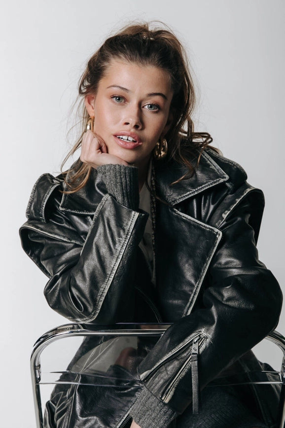 Sage Leather Biker Jacket | Black-Jacket-Colourful Rebel-XS-Black-Urbanheer