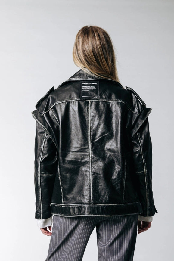 Sage Leather Biker Jacket | Black-Jacket-Colourful Rebel-XS-Black-Urbanheer
