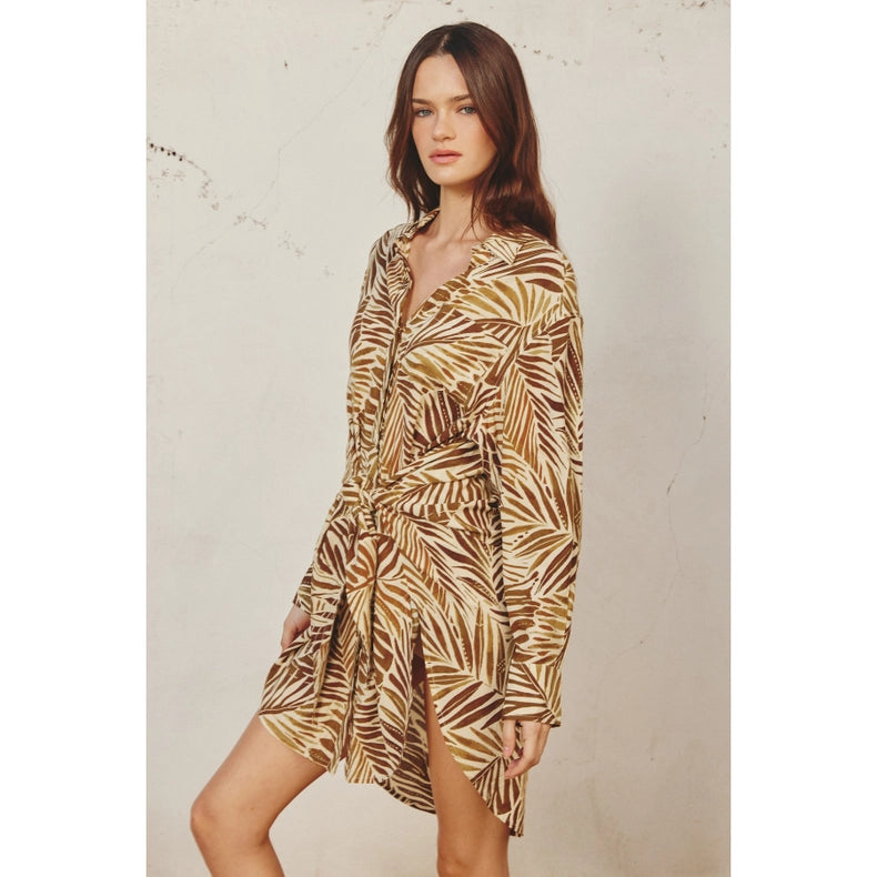 Sahara Tie Detail Shirt Dress-Dress-Dress Forum-S-CALLISTE GREEN-Urbanheer