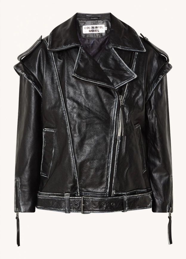 Saige Leather Biker Jacket | Black-Jacket-Colourful Rebel-XS-Black-Urbanheer