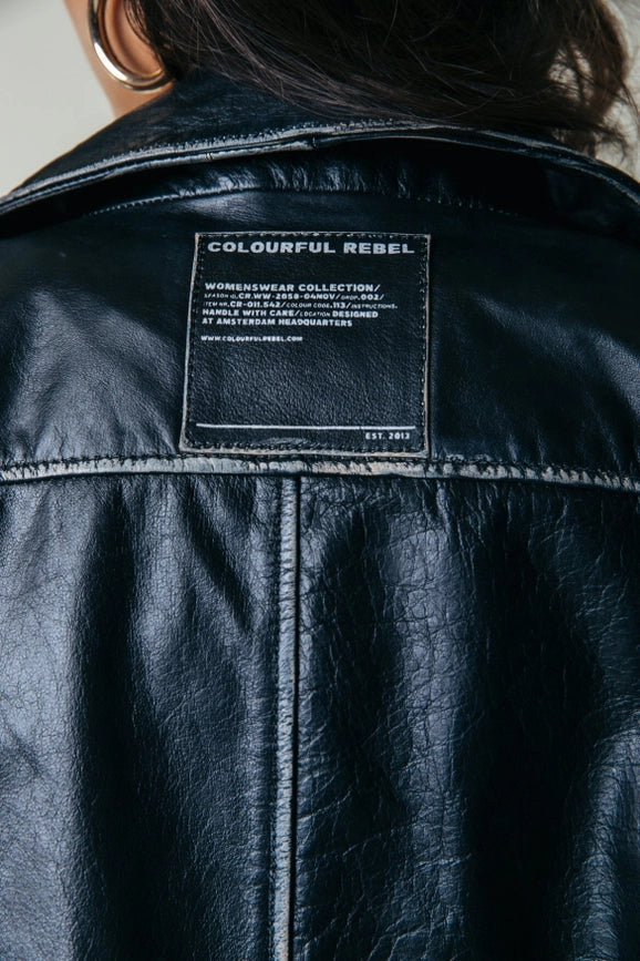 Saige Leather Biker Jacket | Black-Jacket-Colourful Rebel-XS-Black-Urbanheer