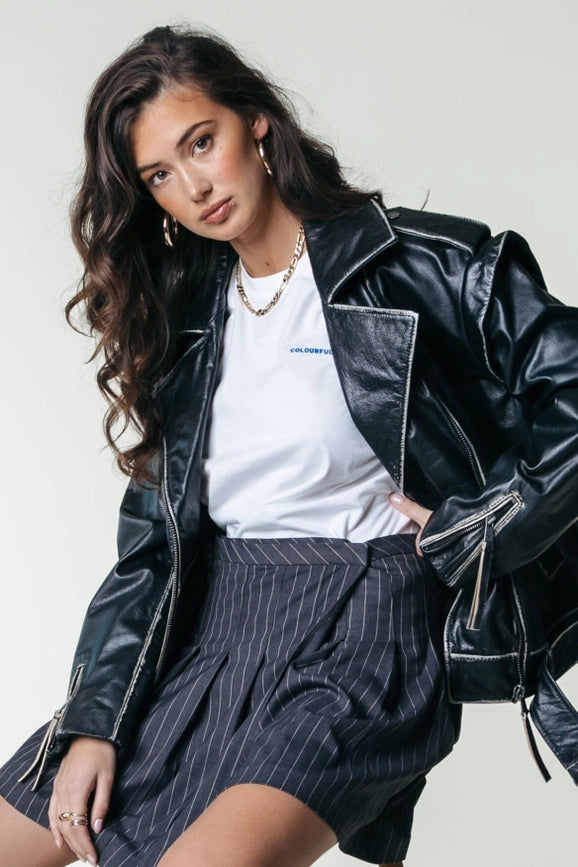 Saige Leather Biker Jacket | Black-Jacket-Colourful Rebel-XS-Black-Urbanheer