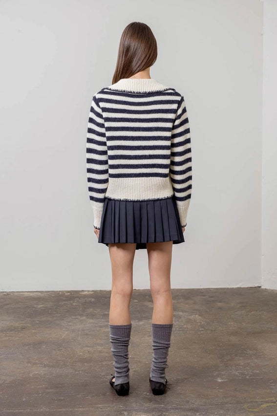 Sailor Collar Tie Front Knit Cardigan-Cardigan-Moon River-XS-IVORY-Urbanheer