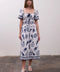 Sailor Print Front Tie Short Sleeve Midi Dress-Dress-Moon River-XS-IVORY MULTI-Urbanheer