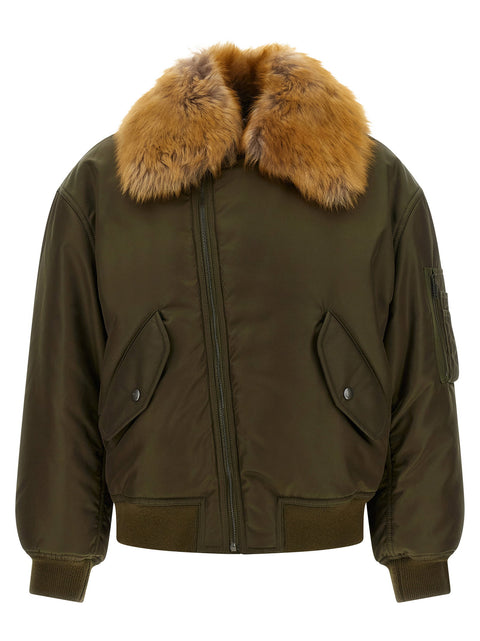 Saint Laurent Removable Shearling Neck Bomber Jacket