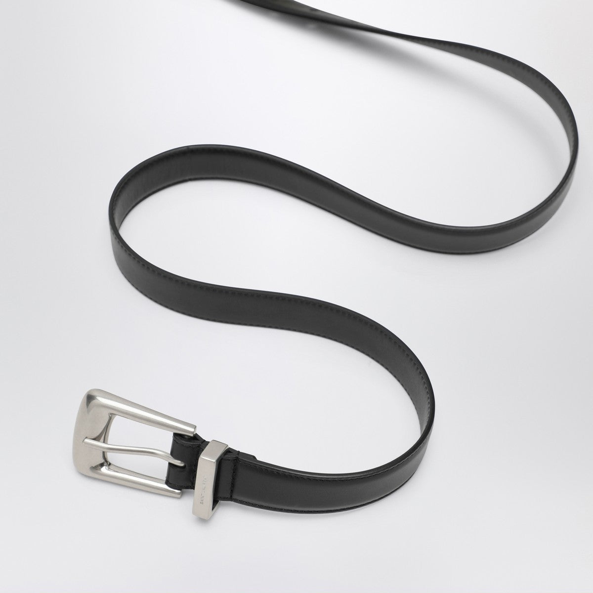 Saint Laurent Smooth black leather Folk belt