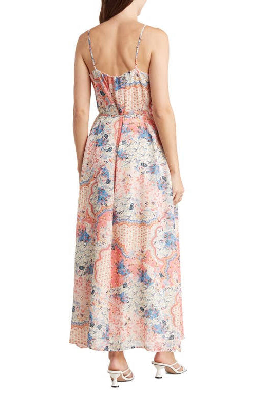 Sam Edelman spaghetti strap ruched tie waist chiffon dress-Clothes-Sam Edelman-PINK BLUE PAISLEY-L-Urbanheer