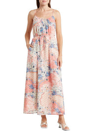 Sam Edelman spaghetti strap ruched tie waist chiffon dress-Clothes-Sam Edelman-PINK BLUE PAISLEY-L-Urbanheer