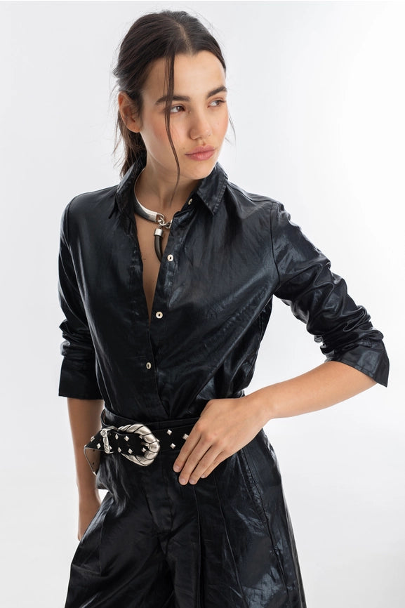 San Marino Metallic Linen Shirt - Black-Shirt-Lanhtropy-XS-Metallic Black-Urbanheer