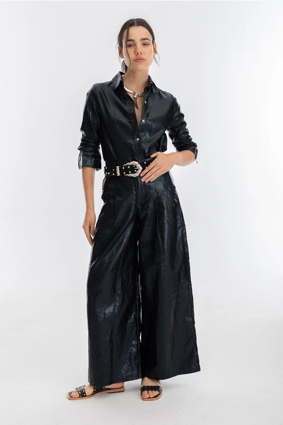 San Marino Metallic Linen Shirt - Black-Shirt-Lanhtropy-XS-Metallic Black-Urbanheer