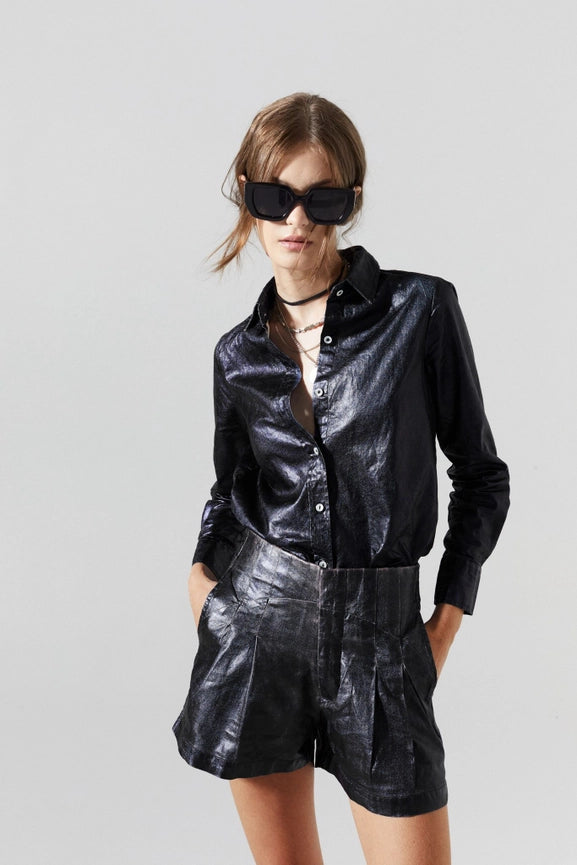 San Marino Metallic Linen Shirt - Black-Shirt-Lanhtropy-XS-Metallic Black-Urbanheer