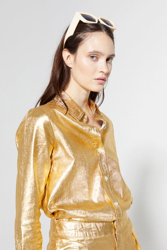 San Marino Metallic Linen Shirt - Gold-Shirt-Lanhtropy-XS-Urbanheer
