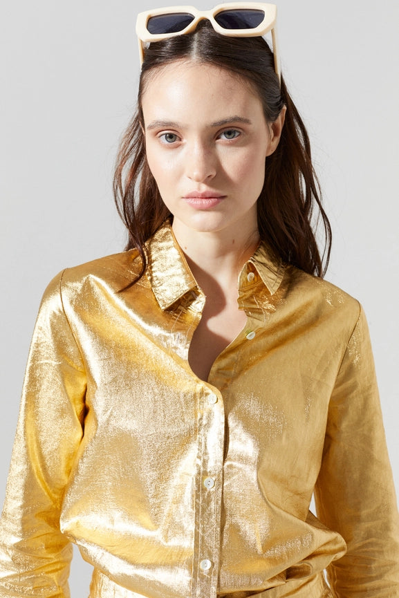 San Marino Metallic Linen Shirt - Gold-Shirt-Lanhtropy-XS-Urbanheer