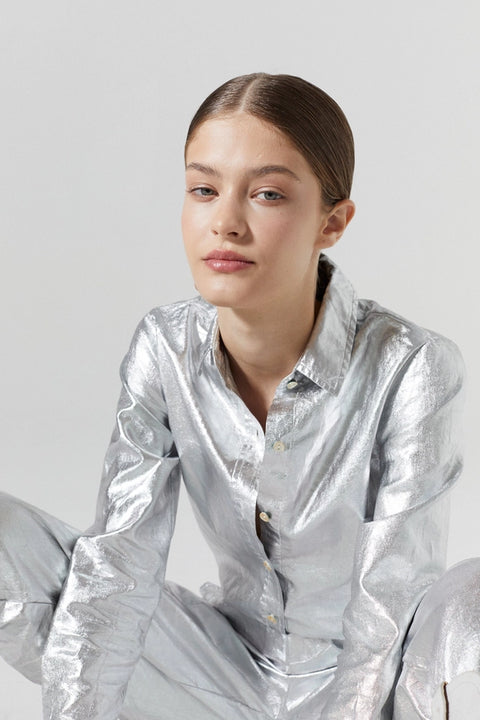San Marino Metallic Linen Shirt - New Silver-Shirt-Lanhtropy-XS-Urbanheer