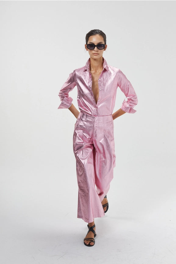 San Marino Metallic Linen Shirt - Pink-Shirt-Lanhtropy-XS-Urbanheer