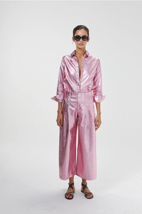 San Marino Metallic Linen Shirt - Pink-Shirt-Lanhtropy-XS-Urbanheer