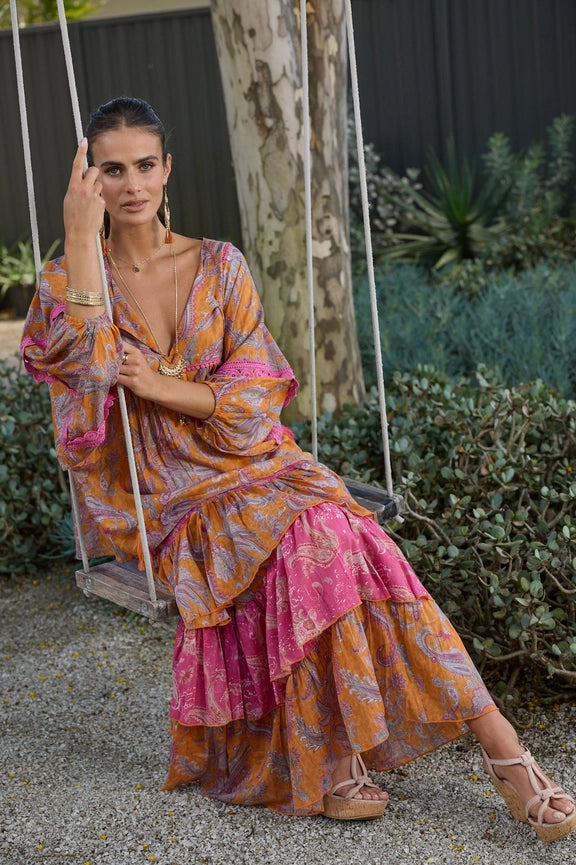 Sangria Skirt Fantasia Patch-Skirt-Naudic-M-Pink/Orange-Urbanheer