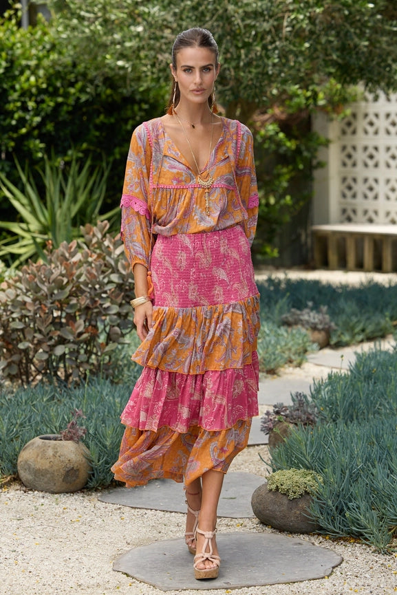 Sangria Skirt Fantasia Patch-Skirt-Naudic-M-Pink/Orange-Urbanheer