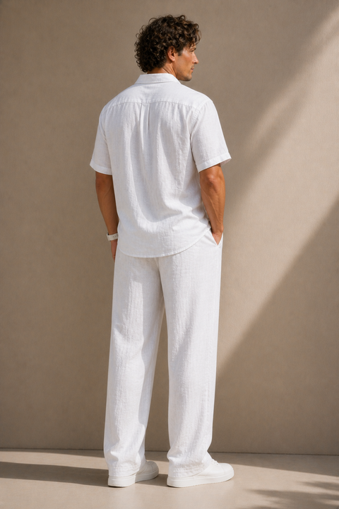 Santorini White Linen Set - Shirt & Pant