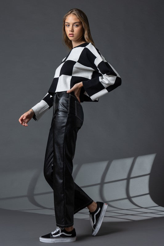 Sarah Round Neck Checkered Ls Top-Top-Papermoon-S-Urbanheer