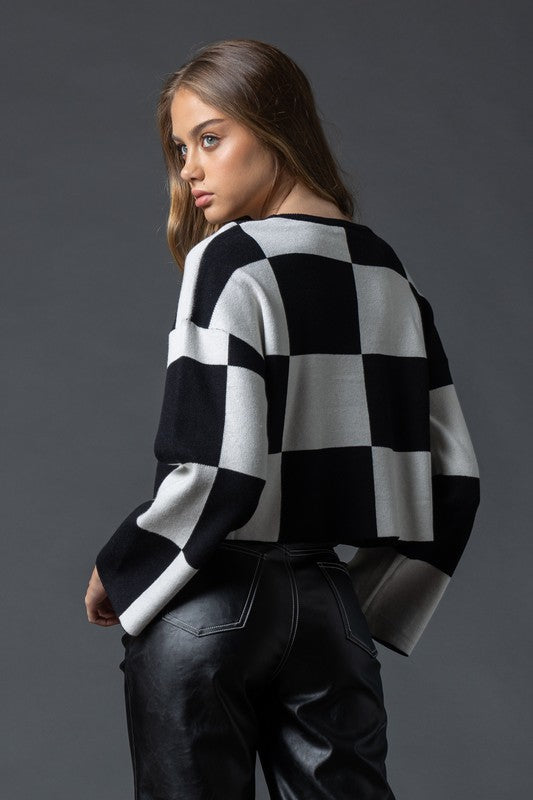 Sarah Round Neck Checkered Ls Top-Top-Papermoon-S-Urbanheer