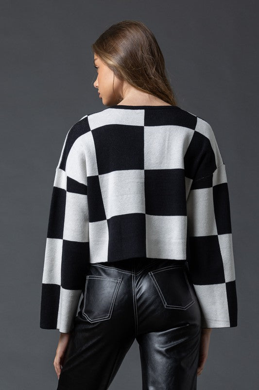 Sarah Round Neck Checkered Ls Top-Top-Papermoon-S-Urbanheer