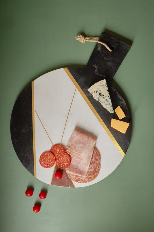 Sardinia Marble & Gold Cheese Board, Large-Cheese Board-GAURI KOHLI-16" x 12" inches-Urbanheer