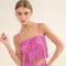 Satin Base Studded Tiered Fringe Cami Top Hot Pink-Top-Blue B-S-HOT PINK-Urbanheer
