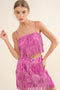 Satin Base Studded Tiered Fringe Cami Top Hot Pink-Top-Blue B-S-HOT PINK-Urbanheer