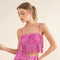 Satin Base Studded Tiered Fringe Cami Top Hot Pink-Top-Blue B-S-HOT PINK-Urbanheer