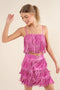 Satin Base Studded Tiered Fringe Cami Top Hot Pink-Top-Blue B-S-HOT PINK-Urbanheer