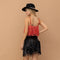 Satin Base Studded Tiered Fringe Cami Top Red-Top-Blue B-S-RED-Urbanheer