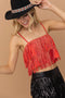 Satin Base Studded Tiered Fringe Cami Top Red-Top-Blue B-S-RED-Urbanheer