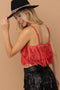 Satin Base Studded Tiered Fringe Cami Top Red-Top-Blue B-S-RED-Urbanheer