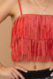 Satin Base Studded Tiered Fringe Cami Top Red-Top-Blue B-S-RED-Urbanheer