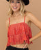 Satin Base Studded Tiered Fringe Cami Top Red-Top-Blue B-S-RED-Urbanheer