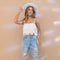 Satin Base Studded Tiered Fringe Cami Top White-Top-Blue B-S-WHITE-Urbanheer