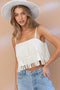 Satin Base Studded Tiered Fringe Cami Top White-Top-Blue B-S-WHITE-Urbanheer