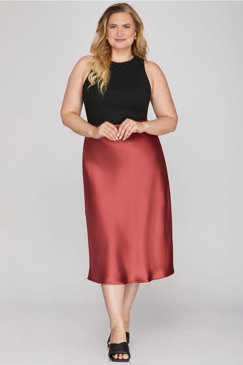 Satin Bias Midi Skirt Plus size