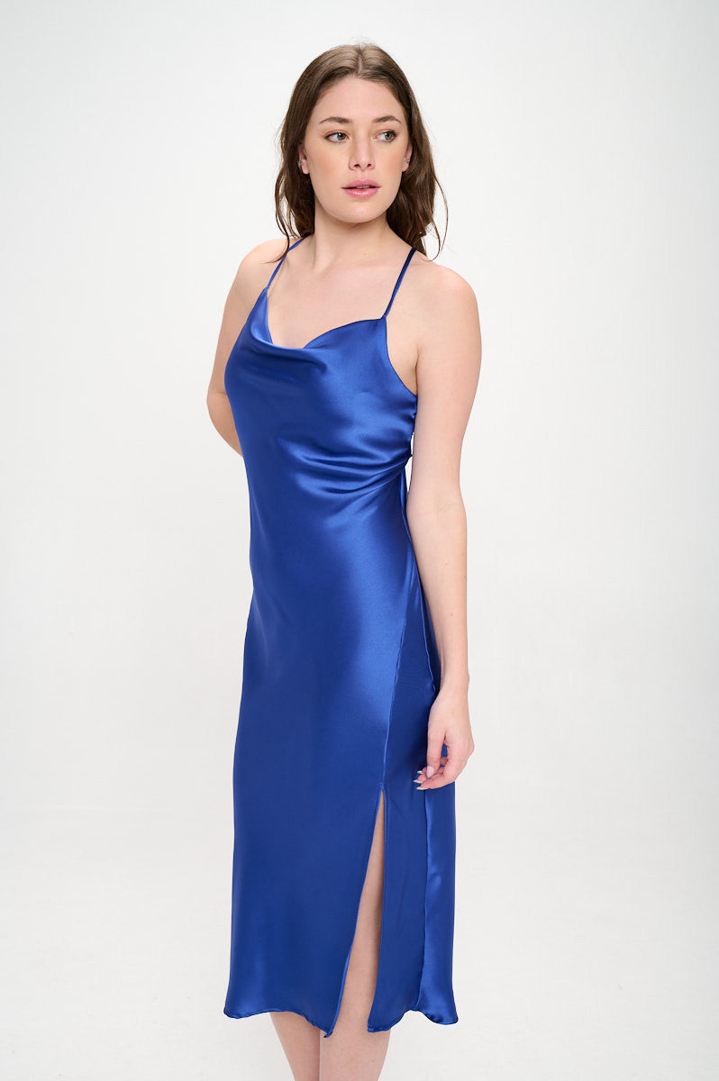 Satin Bias Slip Dress with Slit-Dresses-Reneecollection-Small-ROYAL BLUE-Urbanheer