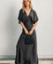 Satin Blouson Maxi Dress - Black