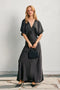 Satin Blouson Maxi Dress - Black