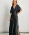 Satin Blouson Maxi Dress - Black